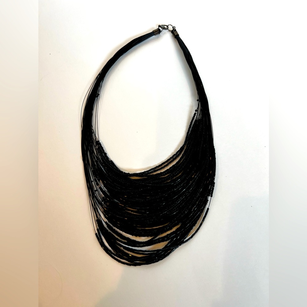 Vintage Black Beaded Beautiful Tier Necklace